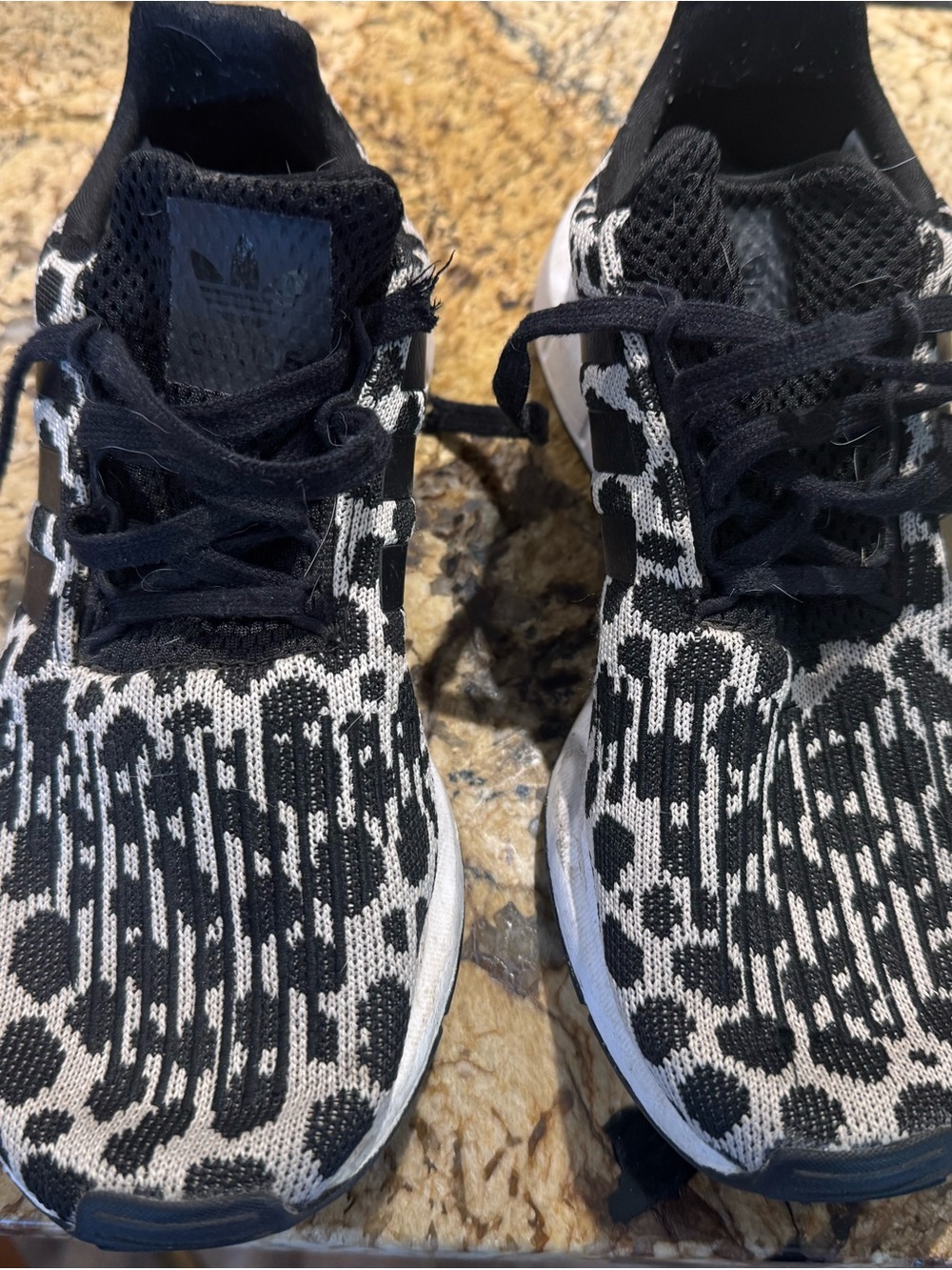 adidas Black and White Patterned Knit Trainers